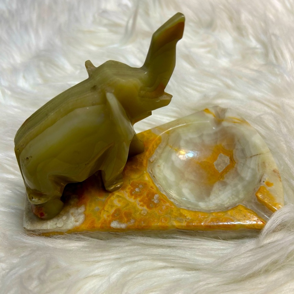 vintage onyx elephant dish ashtray trinket soap holder